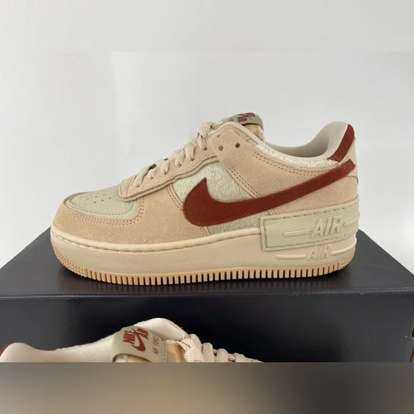 Nike Air Force 1 Shadow Shimmer Mars Stone Women's Sneakers Shoes Beige Red - Picture 5 of 12